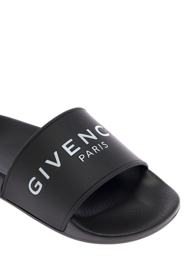 Shop Givenchy Gvenchy Kids Boys Black Slide Rubber Sandals With Logo