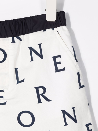 Shop Moncler Kids White Shorts With Deconstructed Navy Blue Logo