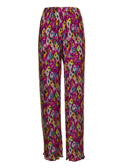 Shop Msgm Womans Multicolor Floral Pleated Pants In Fuchsia