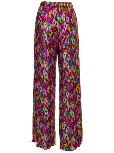 Shop Msgm Womans Multicolor Floral Pleated Pants In Fuchsia