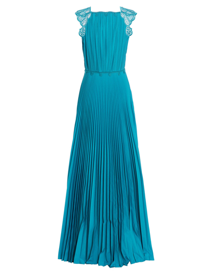 Shop Alberta Ferretti Long Pleated Dress In Light Blue