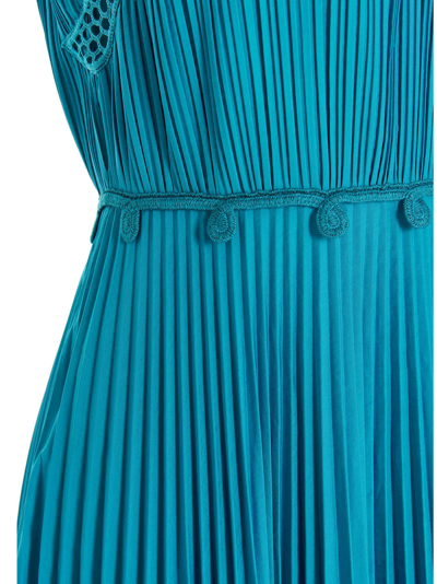 Shop Alberta Ferretti Long Pleated Dress In Light Blue