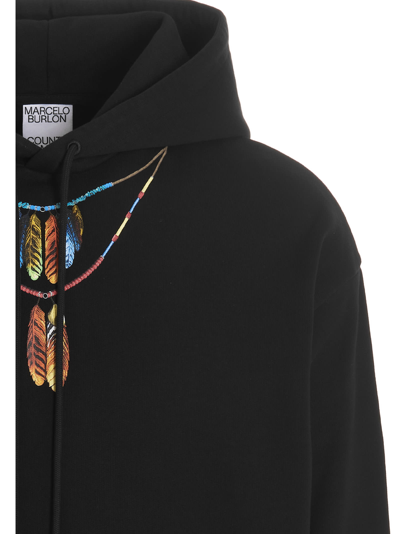 Shop Marcelo Burlon County Of Milan Feathers Necklace Hoodie In Black