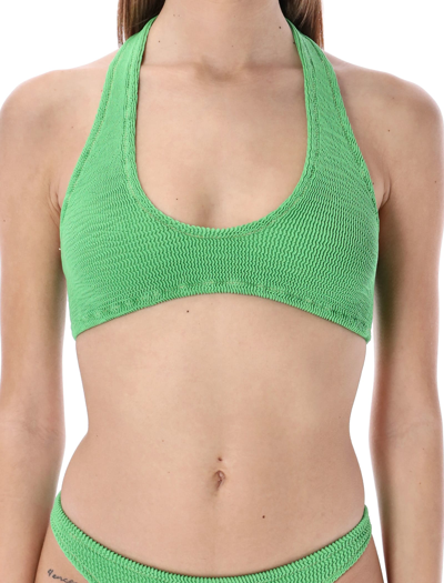 Shop Reina Olga Pilou Scrunch Bikini Set In Emerald Green