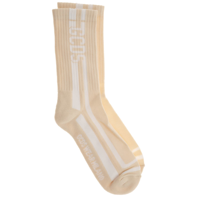 Shop Gcds Logo Low Socks In Beige