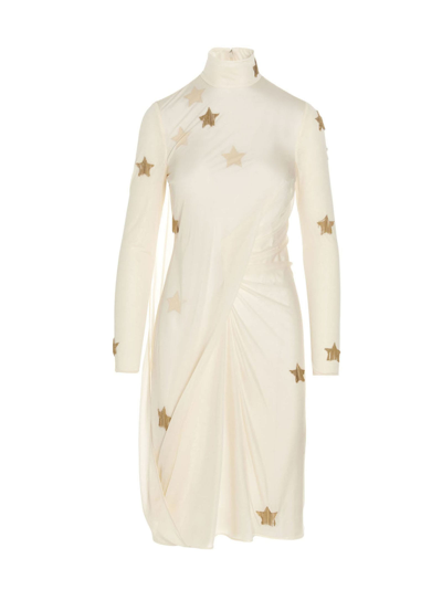 Shop Burberry Draped Dress With Stars In White