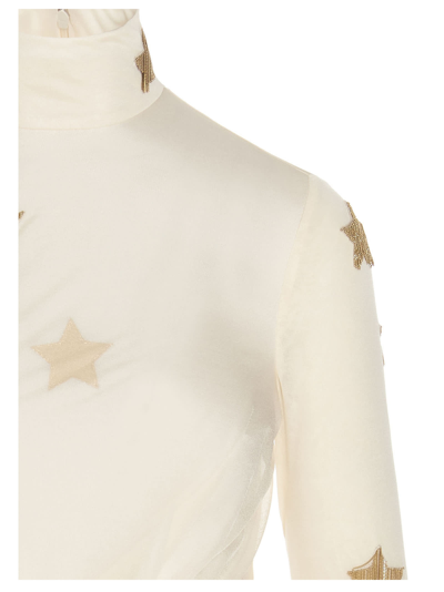 Shop Burberry Draped Dress With Stars In White