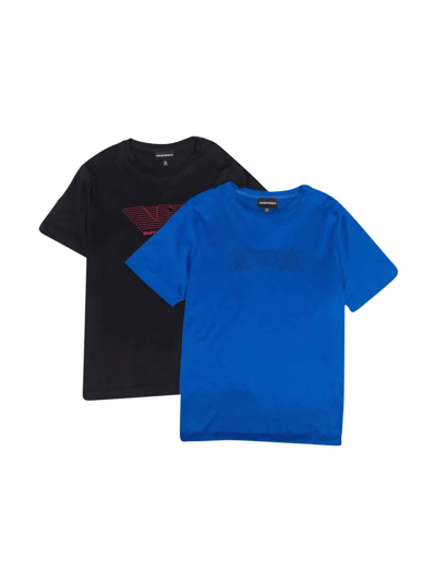 Shop Emporio Armani Set 2 Black / Blue T-shirt Boy In Nero/blu