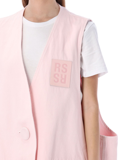 Raf Simons Denim Oversized Gilet With Covered Buttons In Light Pink
