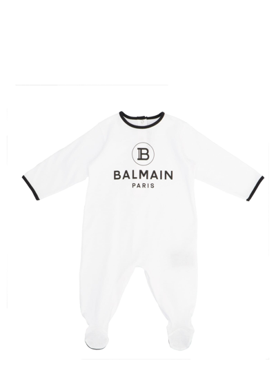 Shop Balmain Sleepsuit, Beanie And Bib Set In White/black