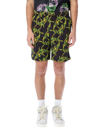 Shop Msgm Shark Print Bermuda Shorts In Black Green