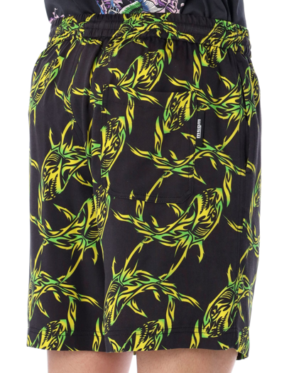 Shop Msgm Shark Print Bermuda Shorts In Black Green