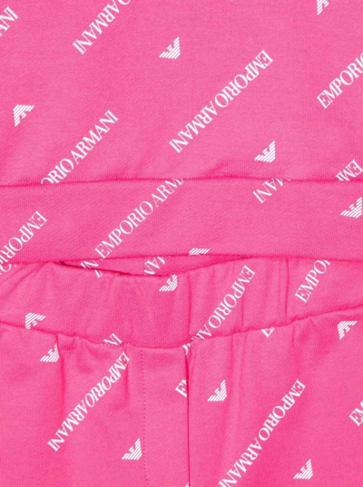 Shop Emporio Armani Emporio Aramani Kids Girls Coordinated Pink Cotton Suit With Allover Logo Print In Fuxia