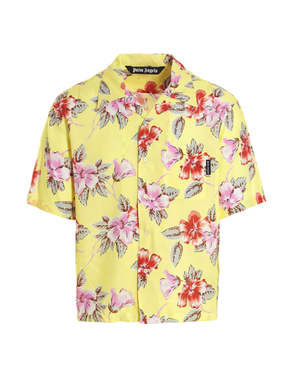 Shop Palm Angels Hibiscus Bowling Shirt In Yellow