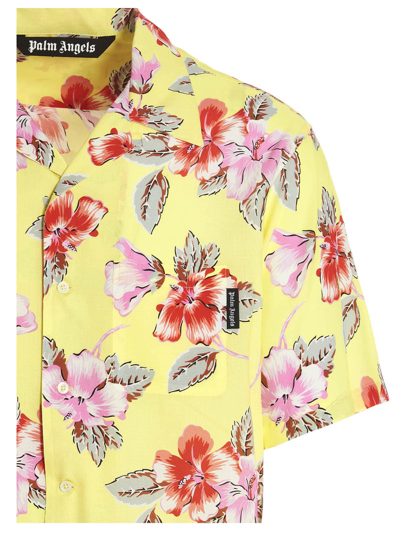 Shop Palm Angels Hibiscus Bowling Shirt In Yellow
