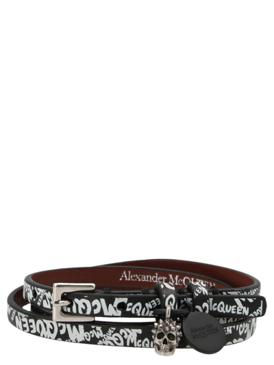Shop Alexander Mcqueen Triple Wrap Bracelet In White/black