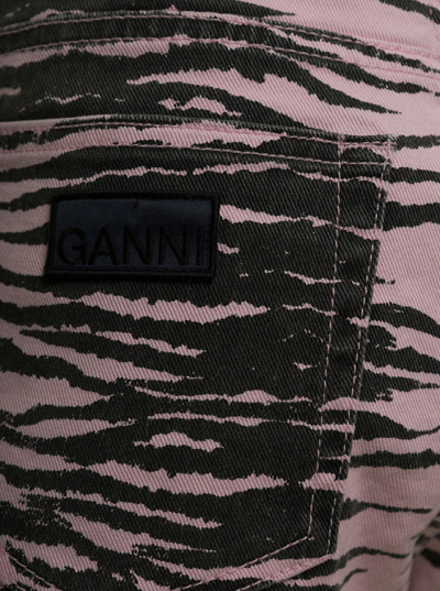 Shop Ganni Womans Organic Denim Zebra Printed Shorts