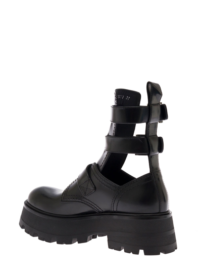 Shop Alexander Mcqueen Alexander Macqueen Womans Black Rave Buckle Leather Ankle Boots In Nero