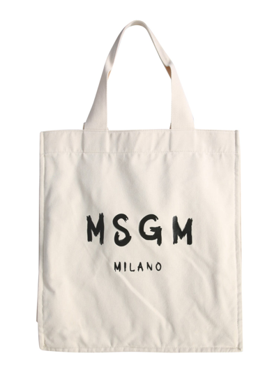 Shop Msgm Canvas Shopping Bag In Beige
