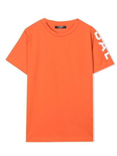 Shop Balmain Orange Cotton Tshirt In Arancio