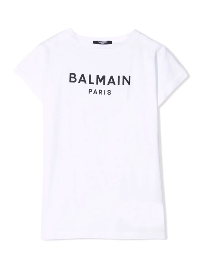 Shop Balmain White Cotton Tshirt In Bianco