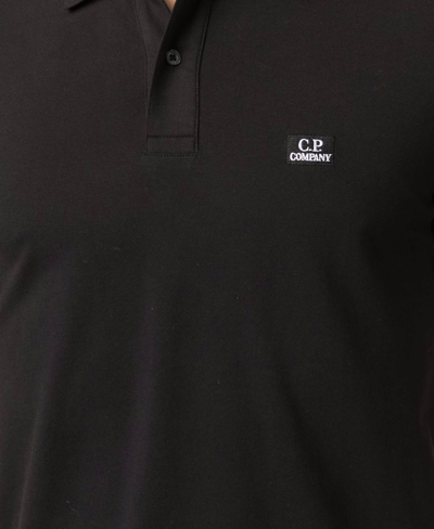 Shop C.p. Company Black Stretch Pique Slim Fit Logo Polo In Nero