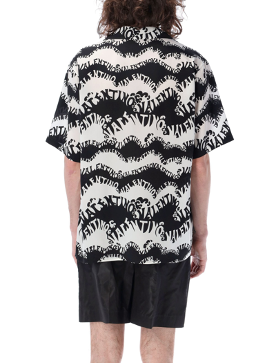 Shop Valentino Bowling Shirt In Silk With All-over Waves Archive 1970 Print