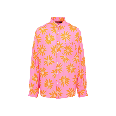 Shop Jacquemus Allover Printed Shirt In Print Orange/pink Flowers