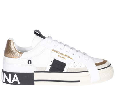 Shop Dolce & Gabbana 2zero Custom Sneakers In Bianco/oro