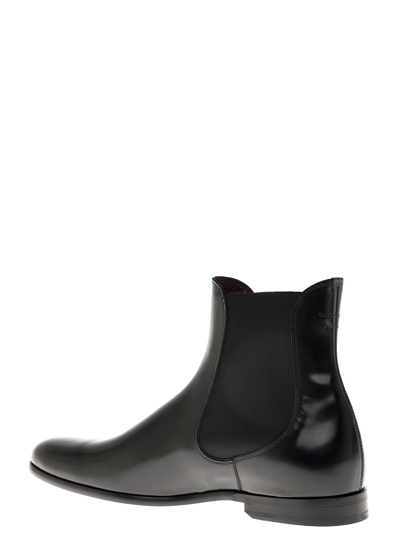 Shop Dolce & Gabbana Brushed Black Leather Ankle Boots