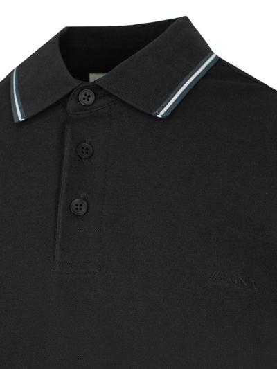 Shop Z Zegna Straight Hem Polo Shirt  In Black