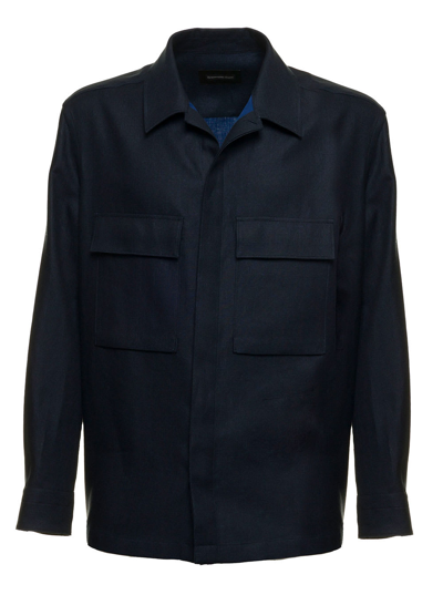 Shop Ermenegildo Zegna Mans Blue Linen Shirt Jacket