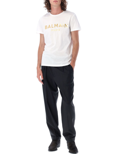 Shop Balmain Metallic-effect Logo Print T-shirt In White Gold