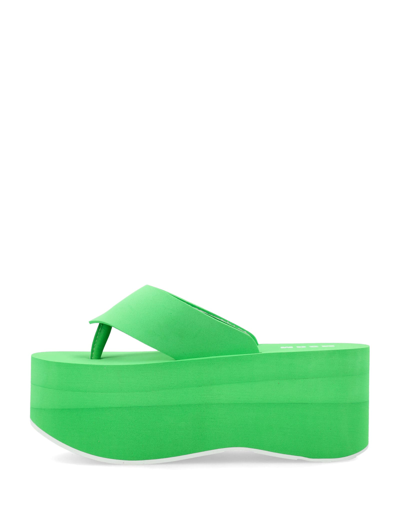 Shop Msgm Flatform Thong Sandals In Green