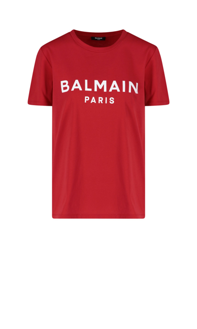 Shop Balmain T-shirt In Mbd Rouge Blanc