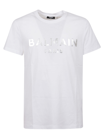 Shop Balmain Foil T-shirt - Classic Fit In Gac Blanc Argent