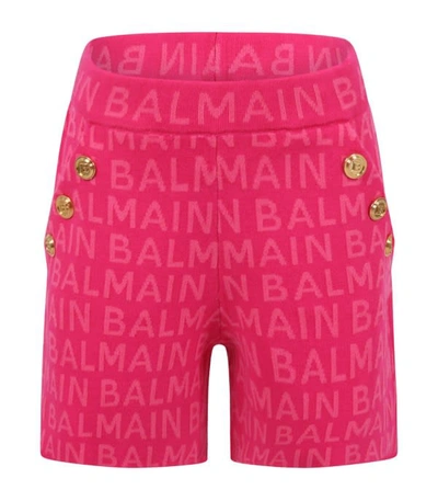 Shop Balmain Shorts With Logo In Fucsia-rosa