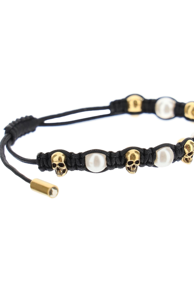 Shop Alexander Mcqueen Skull And Pearl Friendship Bracelet