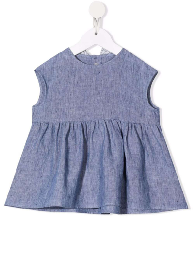 Shop Il Gufo Girls Blue Linen Shirt With Bow Detail