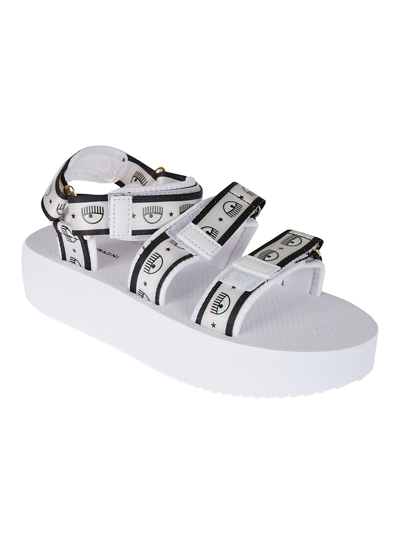 Shop Chiara Ferragni Eva Logo Mania Double Strap Sandals In White