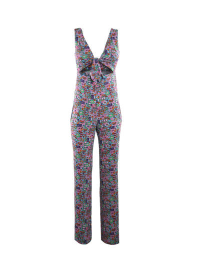 Shop Chiara Ferragni Flower Love Jumpsuit In Stretch Fabric In Multicolor