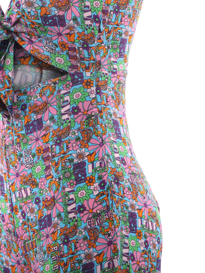 Shop Chiara Ferragni Flower Love Jumpsuit In Stretch Fabric In Multicolor