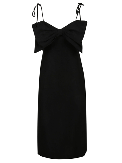 Shop Msgm Bow Detail Dress In Black