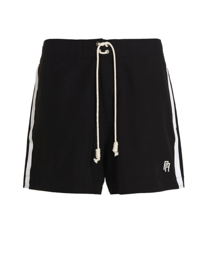 Shop Palm Angels Logo Swimming Trunks In Nero Bianco