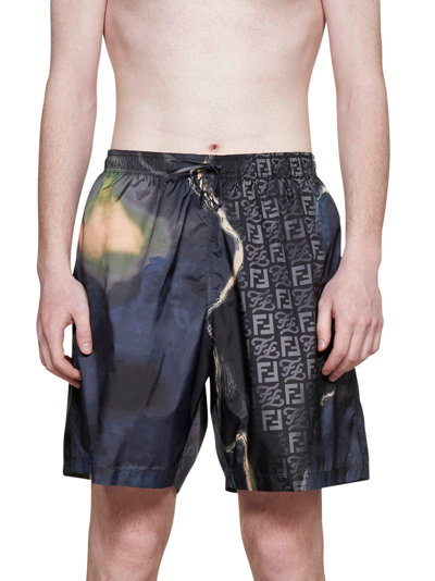 Shop Fendi Tie-dyed Drawstring Shorts In Moonlight