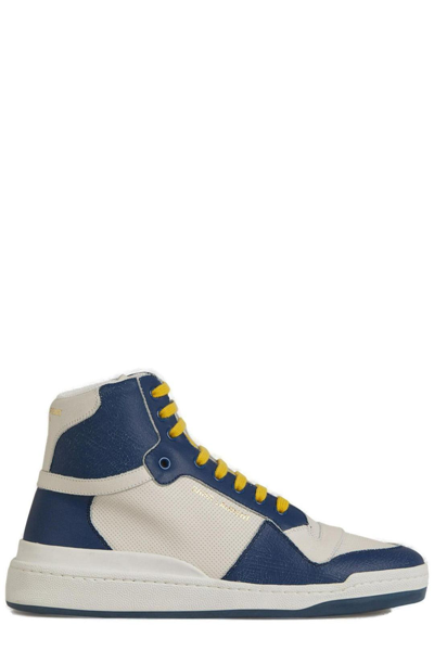 Shop Saint Laurent Sl/24 Mid Top Sneakers In Bianco Blu
