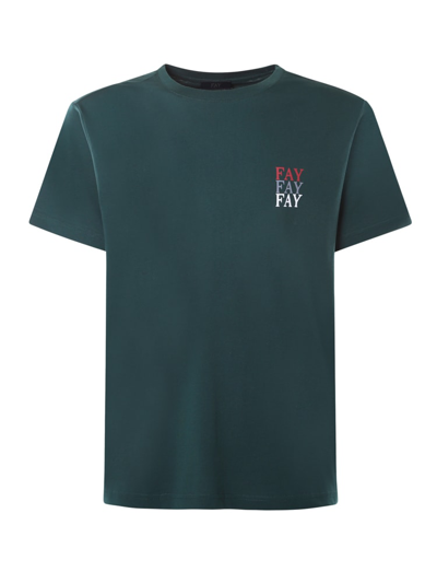 Shop Fay Cotton Jersey T-shirt With Logo Print In Blu