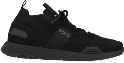 Shop Hugo Boss Knit Low-top Sneakers In Black