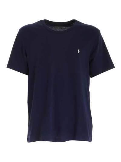 Shop Polo Ralph Lauren Logo Embroidered Crewneck T-shirt In Blue