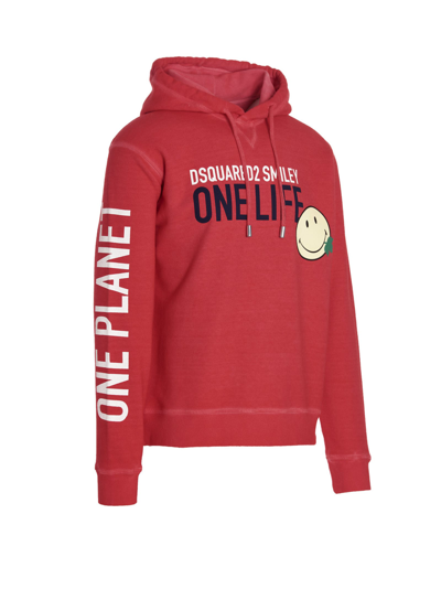 Shop Dsquared2 One Life One Planet Smiley Hoodie In Rosso